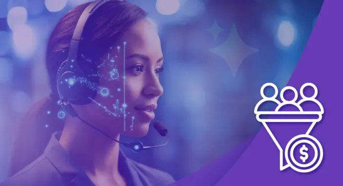 AI Call Assistant Explained- How to Capture Every Lead 247 (2) Professional woman with headset, digital graphics overlay.